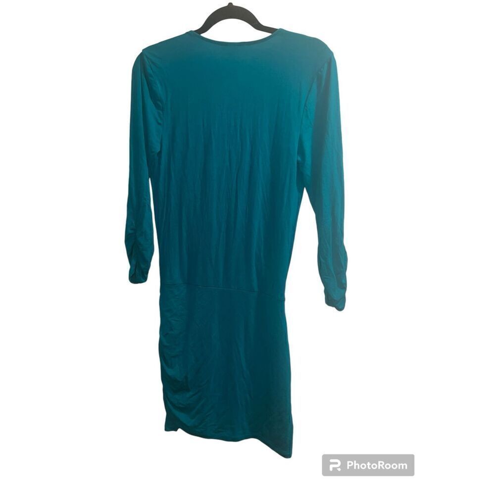 ✨Moda International Teal Ruched V Neck Sz Medium Dress✨ - Picture 3 of 6